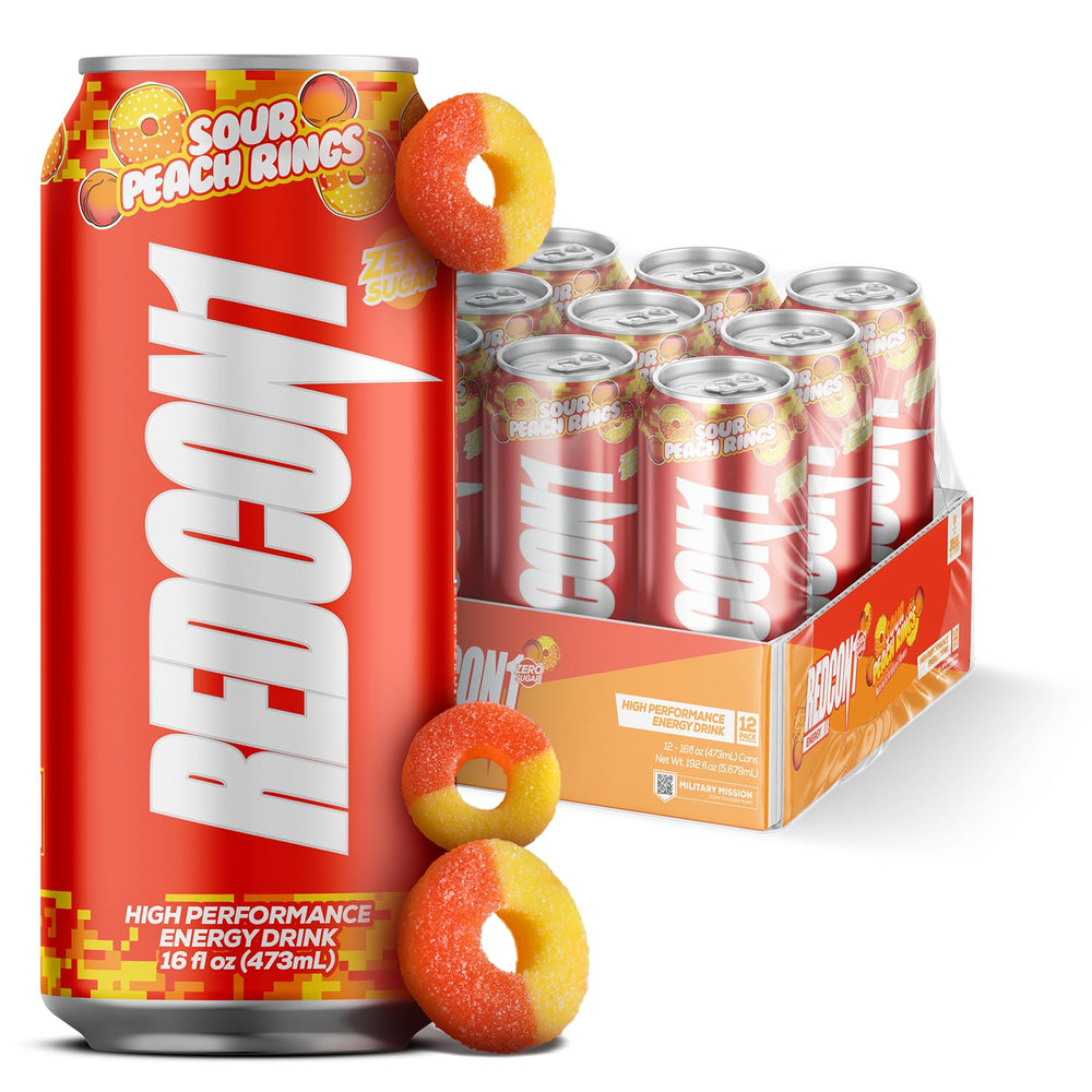 RedCon1 energy drink can label highlighting premium ingredients for sustained focus.