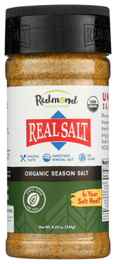Redmond Real Salt Seasoning jar front showing unrefined mineral-rich crystals