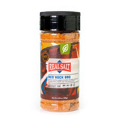 Redmond Real Salt Red Rock BBQ bottle close-up highlights mineral-rich seasoning