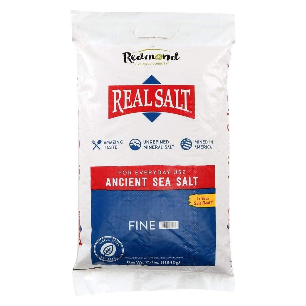 Redmond Real Sea Salt 25-pound bag with natural crystals for versatile cooking