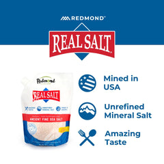 Redmond Real Sea Salt mined in USA from Utah with natural mineral blend