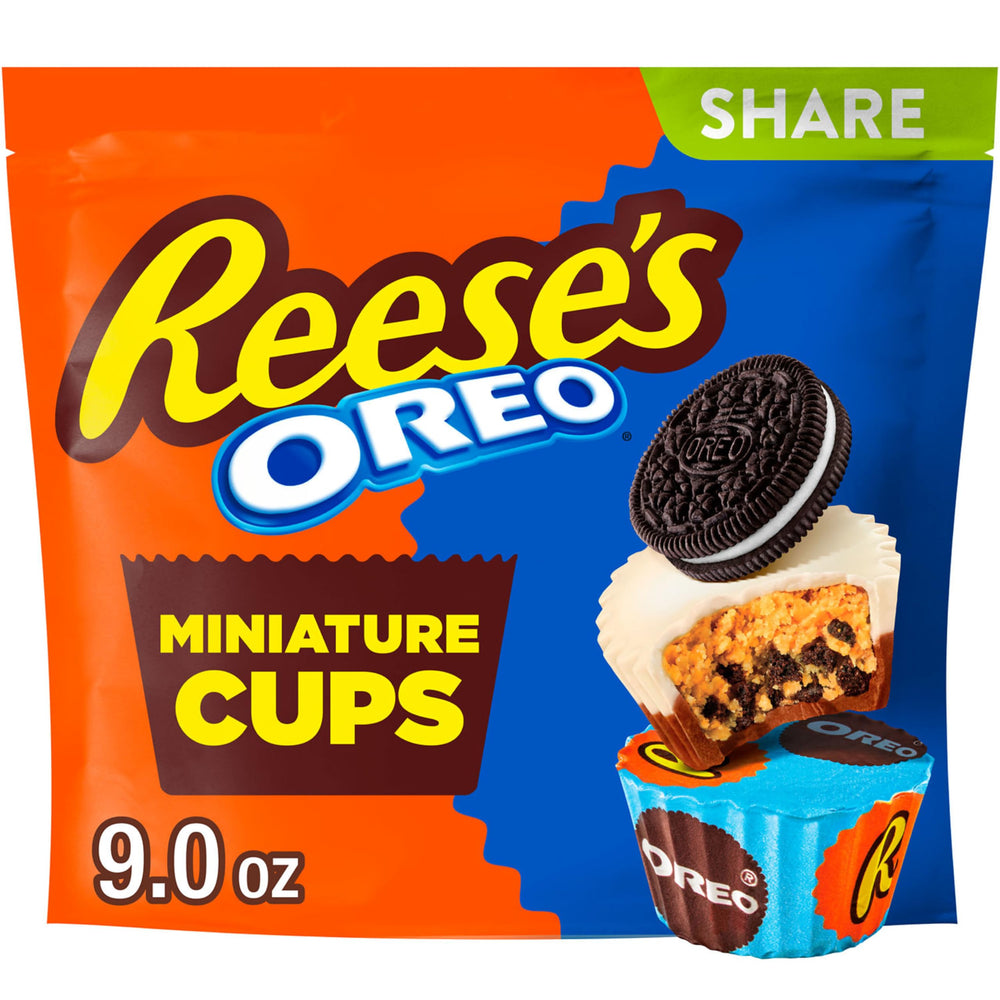 Reese's OREO Miniatures pack on shelf, ideal for sharing at gatherings.