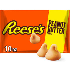 REESE'S Peanut Butter Baking Chips bag front view for easy baking and snacking.