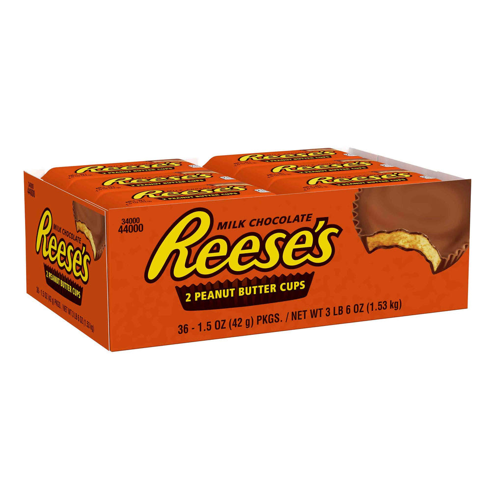 Reese's peanut butter cups pack shot highlighting 36 individually wrapped pieces