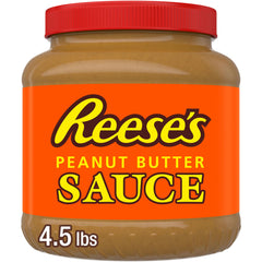 Reese's Peanut Butter Sauce bulk jar front view shows creamy texture for baking