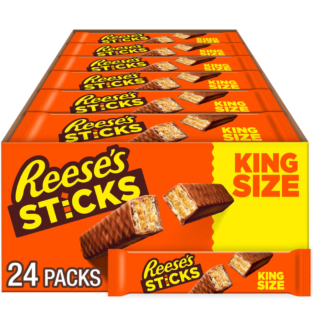 REESE'S STICKS king-size bulk box on a table for sharing and grouping snacks