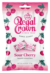 Regal Crown Sour Cherry Candy bag view showing the 6.25oz peg bag for on-the-go snacking