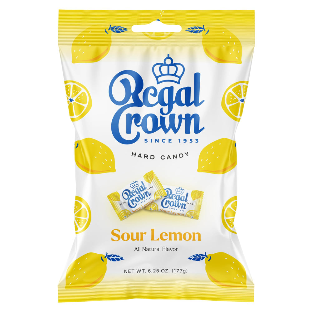 Regal Crown Sour Lemon Hard Candy peg bag front for on-the-go snacking