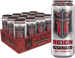 REIGN Inferno Red Dragon bottle highlights bold flavor for energized workouts.