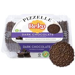 Reko pizzelle chocolate cookie on plate, crisp texture and rich aroma.