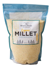 Relative Foods hulled millet seed bag close-up highlighting gluten-free whole grain