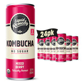 Remedy Liquid Remedy Mixed Berry can close-up, refreshing sugar-free kombucha