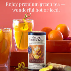 Brewing cup of The Republic of Tea turmeric-ginger green tea aroma