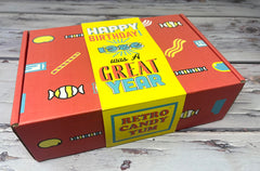Retro Candy Yum 1986 gift packaging close-up showing ready-to-gift presentation
