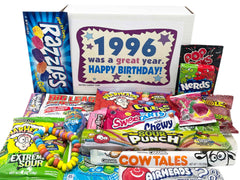 Retro Candy Yum 1996 gift box front view for nostalgic 30th birthday.
