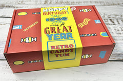 Retro Candy Yum Nostalgic Box ready-to-gift packaging, ideal centerpiece for milestone celebrations