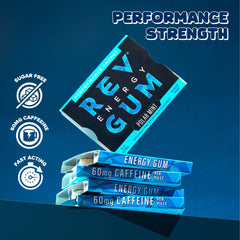 REV Energy Gum packaging close-up highlighting compact design for portability