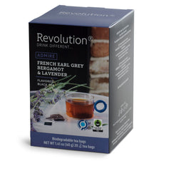 Revolution Tea biodegradable tea bags emphasize eco-conscious convenience for everyday brewing.