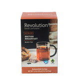 Revolution Tea English Breakfast packaging with bags for a bold morning.