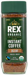 REX COFFEE decaf instant jar front showing premium packaging and accessibility