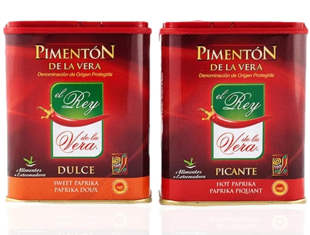 REY DE LA VERA sweet paprika tin front showing vibrant color.