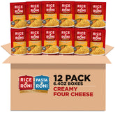 Rice-A-Roni Creamy Four Cheese packaging highlights quick, family-friendly side dish.