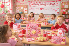 Rice Crispy Marshmallow Treats Valentine mini square, ideal for classroom exchanges and group sharing.