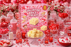 Rice Crispy Marshmallow Treats Valentine mini square, perfect as a party-favor snack.