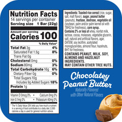 Rice Krispies Treats chocolatey peanut butter square in hand, lunchbox-friendly