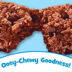 Rice Krispies Treats Double Chocolatey Chunk bar unwrapped, showing crisp puffed rice.