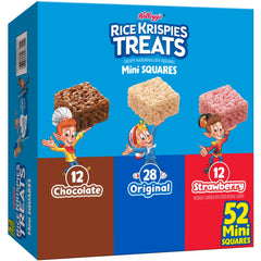 Rice Krispies Treats mini box shows 52 bars for on-the-go snacking.