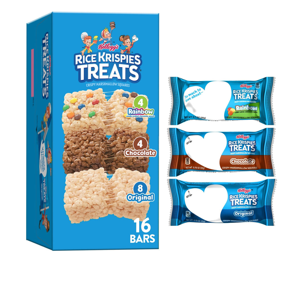 Rice Krispies Treats variety pack box front for family snacking
