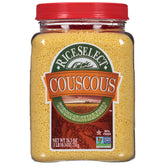 RiceSelect Moroccan-style couscous jar ready to steam for flavorful meals.