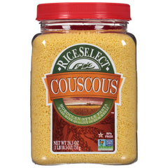 RiceSelect Moroccan-style couscous jar ready to steam for flavorful meals.