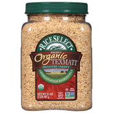 RiceSelect Organic Texmati Brown Rice jar showing premium packaging and gluten-free convenience.