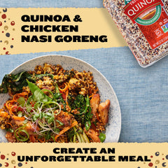 Tri-Color Quinoa with vegetables in a bright salad bowl.