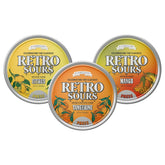 Rich&Richer Retro Sours Citrus tin with tangy candies for nostalgic snacking.