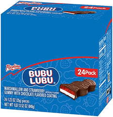 RICOLINO Bubulubu strawberry gummy layer adds fruity contrast to chocolate coating.