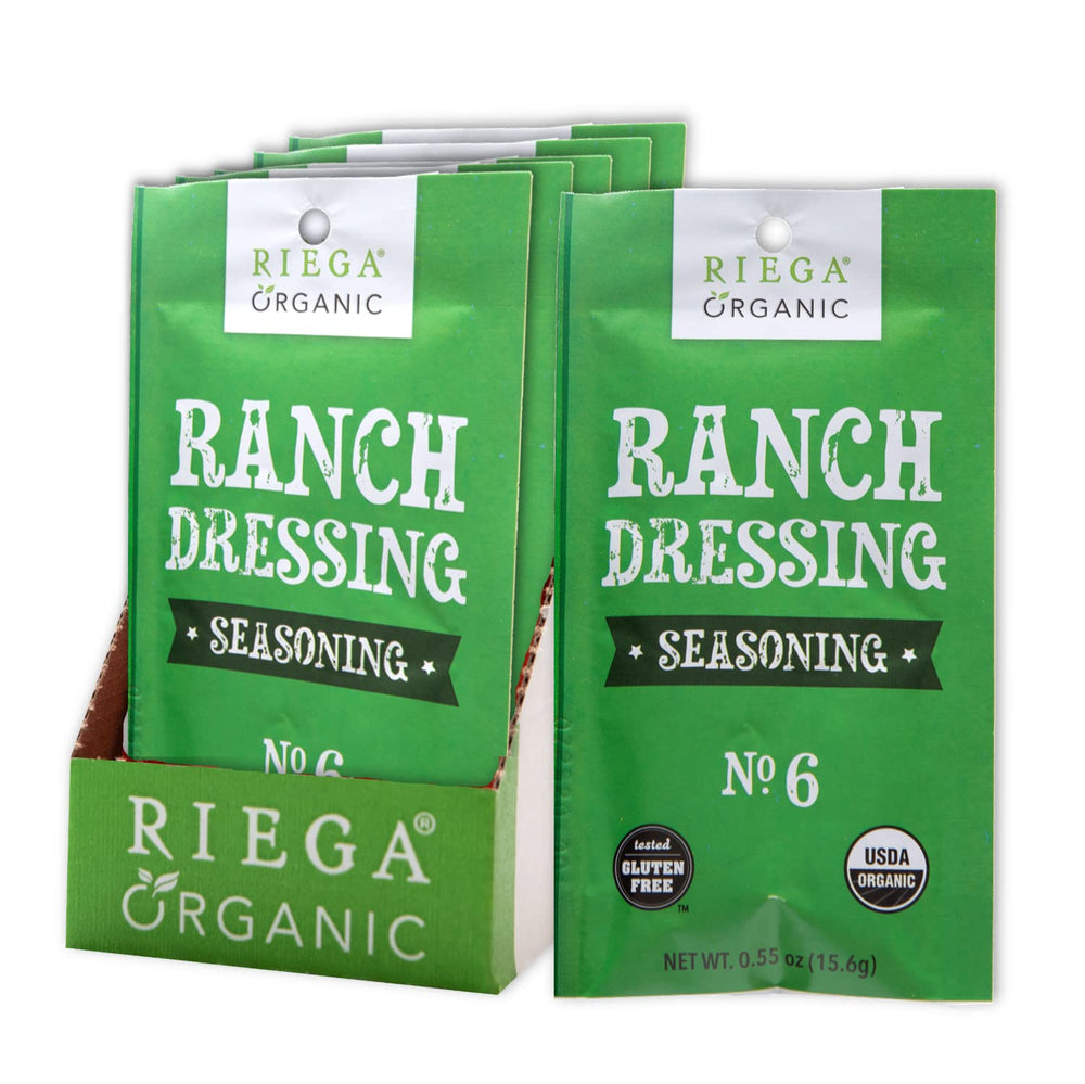 Riega Organic Ranch Dressing Seasoning packets arranged for quick meal prep