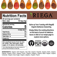 Riega Street Taco Barbacoa Organic seasoning being sprinkled on meat for authentic flavor.