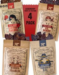 Righteous Felon Beef Jerky variety flavors for on-the-go snacking.