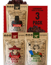 Righteous Felon Biltong variety pack on display for high-protein snacking