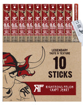 Righteous Felon OG Hickory beef sticks 10-count provide bold flavor and portable protein.