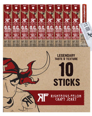 Righteous Felon OG Hickory beef sticks 10-count provide bold flavor and portable protein.