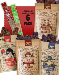 Righteous Felon Savory 6-Pack Box: gift-ready jerky assortment.