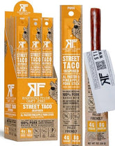 Righteous Felon Street Taco Sticks packaging in a gift-ready box.