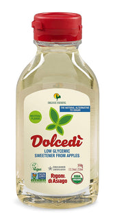 Rigoni Dolcedi bottle front view showing natural apple-based sweetness.