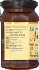 Ingredients panel of Nocciolata dairy-free spread highlighting organic ingredients.
