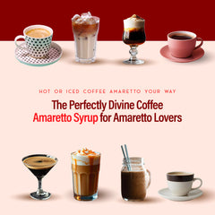 RIO Amaretto Syrup latte close-up highlighting almond flavor and marzipan notes.