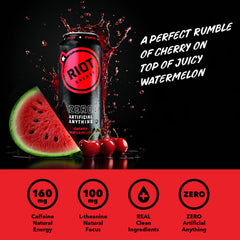 RIOT Energy ingredients close-up featuring green tea and elderberry for natural energy.